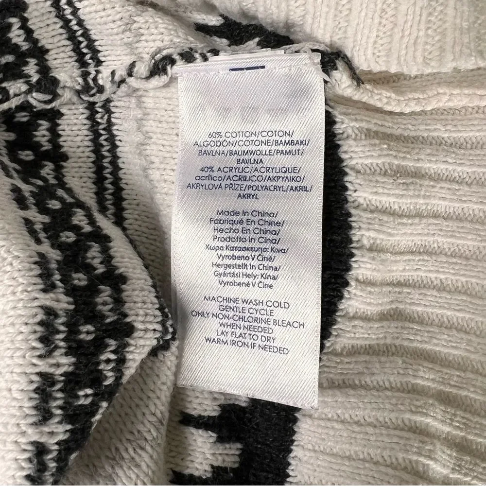 Chaps Ivory & Grey Striped Fair Isle Mock Turtleneck Sweater